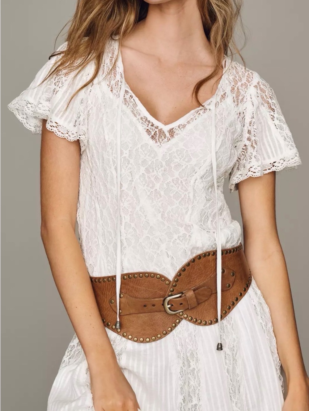 Wide Brown Studded Leather Waist Belt - Women's Accessories